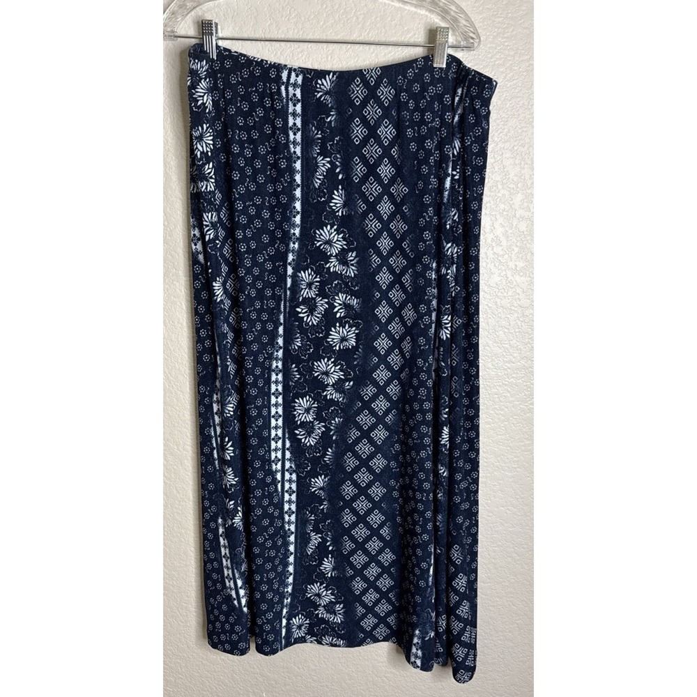 VTG Coldwater Creek Womens 2X Blue White Midi Maxi Skirt‎ Slinky Floral Cottage